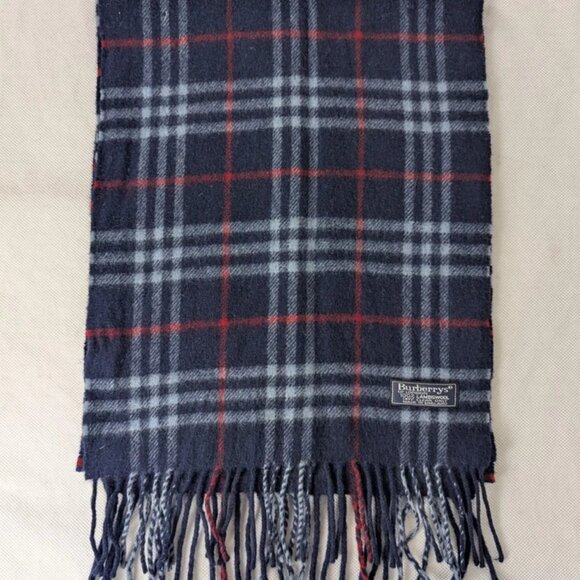 Burberrys Unisex Check Lambswool Scarf Navy– Pre-Loved – Soft Warm Designer Wrap - Picture 5 of 8